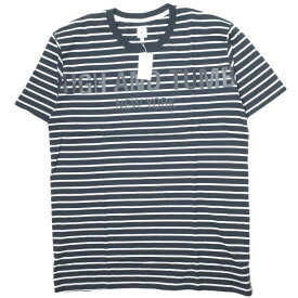 RANDT アールアンドティー アメリカ製 Logo S/S Stripe T-Shirt ロゴプリント ボーダーTシャツ XS NAVY/WHITE 半袖 Rough&Tumble ネペンテス トップス【新古品】【中古】【RANDT】