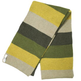 INIS MEAIN イニシュマン アイルランド製 MERINO CASHMERE BORDER SCARF ウールカシミヤボーダーマフラー OLIVE/YELLOW/BEIGE ニット【中古】【INIS MEAIN】