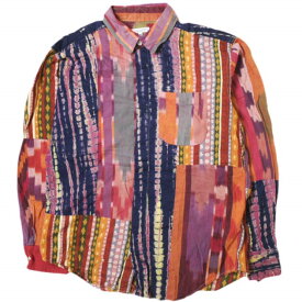 Engineered Garments エンジニアードガーメンツ 21SS アメリカ製 Combo Short Collar Shirt - Cotton Ikat イカット柄 コンボショートカラーシャツ XS Red/Orange 長袖 トップス【中古】【Engineered Garments】