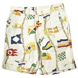 MONITALY モニタリー アメリカ製 フラッグプリント コットンリネンショーツ 13-25-0019-766 30 オフホワイト ショートパンツ ボトムス【中古】【MONITALY】