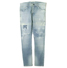 e JEANS イージーンズ 日本製 SEA HORSE SLIM 岡山児島 ダメージ＆リペアパッチ ストレッチスリムデニムパンツ e-801 3 majolica blue ボタンフライ ジーンズ 定価38,500円 ボトムス【新古品】【中古】【e JEANS】