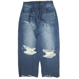 Danke Schon ダンケシェーン 24SS WEB＆DEPOT限定 DESTROY DENIM デストロイデニムパンツ UNSSSDK01 L インディゴブルー ダメージ加工 ワイド ジーンズ ジップフライ ボトムス【中古】【Danke Schon】