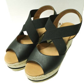 LE CRABE ROUGE ルクラベルージュ スペイン製 CLASSIC ウエッジソールストラップサンダル 38(24cm) BLACK シューズ【新古品】【中古】【LE CRABE ROUGE】