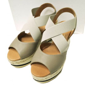 LE CRABE ROUGE ルクラベルージュ スペイン製 CLASSIC ウエッジソールストラップサンダル 38(24cm) TAUPE シューズ【新古品】【中古】【LE CRABE ROUGE】