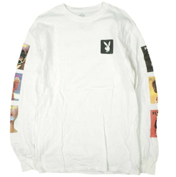 GOOD WORTH & CO. x PLAYBOY グッドワース プレイボーイ 別注 PRINT L/S TEE 袖プリントロングスリーブTシャツ S WHITE 長袖 トップス【中古】【GOOD WORTH & CO. × PLAYBOY】