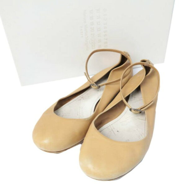 Maison Martin Margiela 22 メゾンマルタンマルジェラ イタリア製 アンクルストラップ ラウンドトゥレザーフラットシューズ 58WZ0009 37(24cm) BEIGE パンプス シューズ【中古】【Maison Martin Margiela 22】