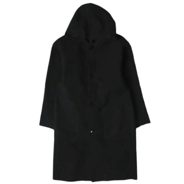 HYKE ハイク 日本製 14AW MELTON HOODED COAT カットオフ メルトンフードコート 2(M) BLACK コクーン アウター【中古】【HYKE】