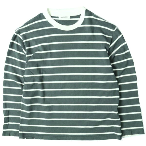 monkey time モンキータイム 25AW 日本製 ディストレスト ボーダーロングスリーブTシャツ 8312-6-992265 L DK.GREEN 長袖 ダメージ加工 ユナイテッドアローズ トップス【中古】【monkey time】