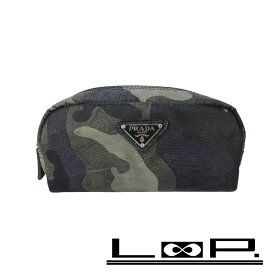 プラダ ■美品■ ポーチ 化粧ポーチ テスート ナイロン 迷彩 カモフラ グリーン系 h31463g【422201】8 【中古】