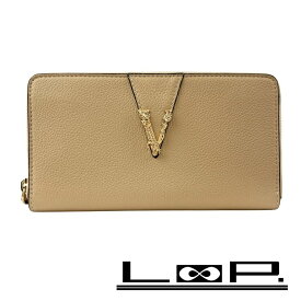 ヴェルサーチ ■未使用■ ヴィルトゥス ラウンド 長財布 札入れ カードケース 小銭入れ レザー ベージュ 箱 【495601】10 【中古】