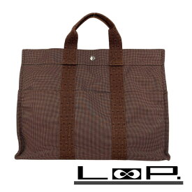 緊急値下げ　■新同■　エルメス エールライン トート MM バッグ キャンバス ブラウン 【326103】7 【中古】