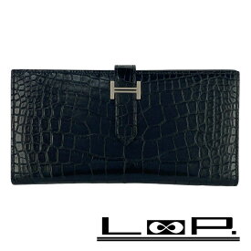 ■美品■　 エルメス ベアンスフレ 長財布 ウォレット クロコ アリゲーター マットブラック シルバー金具 T刻 箱 【461705】8 【中古】