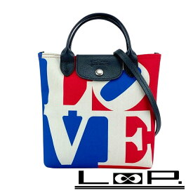■美品■　ロンシャン ル プリアージュ ロバートインディアナ ハンド ショルダー バッグ キャンバス レッド ブルー 【436208】5 【中古】