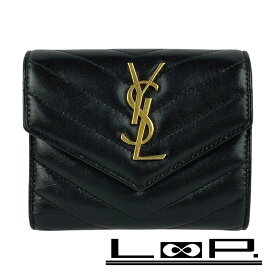 緊急値下げ　■中古■　サンローラン コンパクト 財布 2つ折り ブラック ゴールド レザー GP 【208416】◇ 【中古】