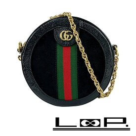 グッチ ■美品■ マーモント オフディア ミニラウンド ショルダーバッグ シェリー チェーン スエード レザー ブラック 550618【488917】11 【中古】