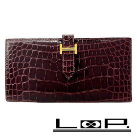 エルメス ■中古■ ベアンスフレ ウォレット 二つ折り 長財布 アリゲーター レッド Z刻 【651830】8 【中古】