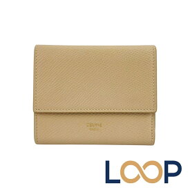 セリーヌ ■美品■ スミール トリフォールド ウォレット 二つ折り 財布 札入れ 小銭入れ レザー ベージュ 箱 【700231】5 【中古】