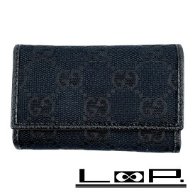 グッチ ■新同■ GGキャンバス 6連キーケース キーホルダー ブラック キャンバス レザー 04564【495236】13 【中古】