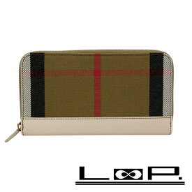 ■新品■　バーバリー ノバチェック 長財布 ウォレット キャンバス レザー ピンクベージュ ブラウン【404638】5 【中古】