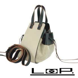 ■新同■　ロエベ ハンモック スモール ドローストリング 2WAY ショルダー バッグ レザー キャンバス ベージュ 【422843】7 【中古】