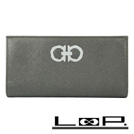 フェラガモ ■新同■ ガンチーニ 二つ折り長財布 ウォレット レザー カーキ【495243】13 【中古】