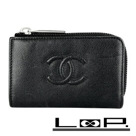 シャネル ■美品■ L字 ジップ コインケース 小銭入れ キャビアスキン ブラック 箱【662744】13 【中古】