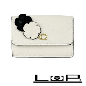 ■未使用■　コーチ ティーローズ コンパクト 三つ折り 財布 ウォレット 花 フラワー レザー ホワイト ブラック【432545】9 【中古】