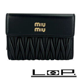 ミュウミュウ ■美品■ マテラッセ 二つ折り財布 財布 ウォレット レザー ブラック 箱【603648】9 【中古】