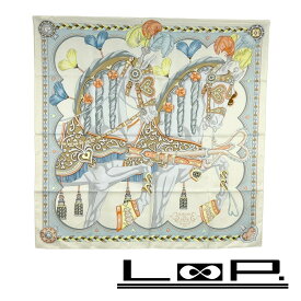 エルメス ■美品■ カレ90 スカーフ HARNAIS DE COUR アルネ ドゥ クール 馬 シルク ホワイト 箱【495649】8 【中古】