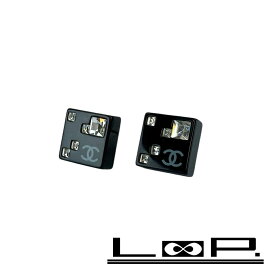 ■美品■　シャネル ココ スクエア ピアス アクセサリー ラインストーン ブラック ホワイト 05A 箱 【410352】3 【中古】