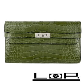 ■美品■　エルメス ケリー ウォレット 長財布 クロコ アリゲーター グリーン シルバー金具 □M刻 箱 【466359】8 【中古】