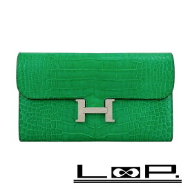 エルメス ■美品■ コンスタンス ロング ウォレット 長財布 クロコ アリゲーターマット カクタス シルバー □R刻 箱 【540462】12 【中古】