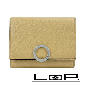 ブルガリ ■中古■ 三つ折り 財布 コンパクト ウォレット ロゴクリップ レザー ベージュ 【591662】11 【中古】