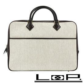■中古■　エルメス プリュムドッグ38 ビジネス ブリーフケース バッグ キャンバス レザー ベージュ ダークブラウン □F刻 【317163】7 【中古】