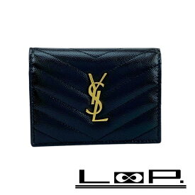 ■美品■　サンローラン 2つ折り 財布 Vステッチ レザー GP ブラック ゴールド 668290 箱 【398063】5 【中古】
