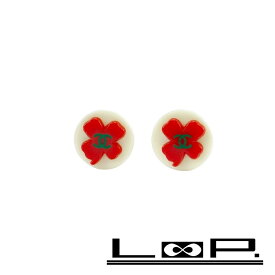 ■新同■　シャネル ココ クローバー イヤリング アクセサリー ホワイト レッド 04P 【419164】3 【中古】