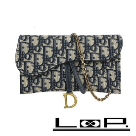 緊急値下げ　■新同■　ディオール トロッター オブリーク チェーンウォレット キャンバス ネイビー 【171871】 【中古】
