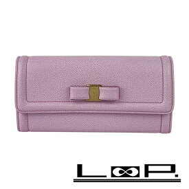 フェラガモ ■美品■ ヴァラ リボン 長財布 ウォレット レザー ピンク 箱 【43172】14 【中古】