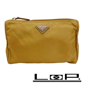 プラダ ■美品■ トライアングルロゴ ポーチ 小物入れ 化粧 メイク テスート ナイロン キャメル 【374777】2 【中古】