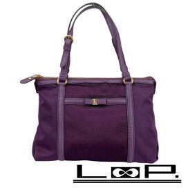 フェラガモ ■美品■ ヴァラ トート ハンド バッグ ナイロン レザー パープル 紫 【397677】3 【中古】