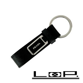 プラダ ■未使用■ キーリング キーホルダー ロゴプレート サフィアーノ SS ブラック 箱 【646782】11 【中古】