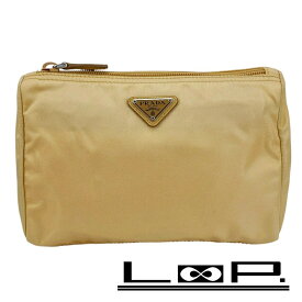 ■新同■　プラダ トライアングルロゴ ポーチ 小物入れ 化粧 メイク テスート ナイロン ベージュ 【374784】2 【中古】