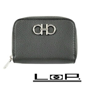 フェラガモ ■未使用■ ガンチーニ ラウンドジップ コインケース 財布 小銭入れ レザー グレー 箱【495984】13 【中古】