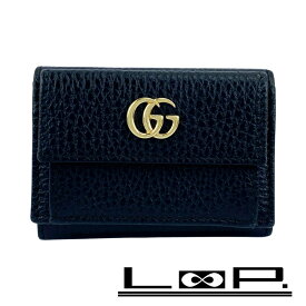 グッチ ■美品■ GGマーモント 三つ折り 財布 コンパクト ウォレット レザー ブラック 【572784】11 【中古】