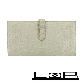 ■中古■　エルメス ベアン 2つ折り 財布 ウォレット クロコ アリゲーター ベトン ホワイト A刻 【428685】5 【中古】