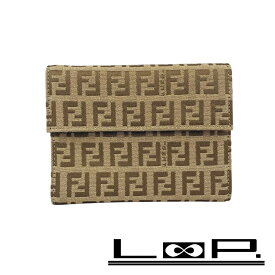 ■中古■　フェンディ ズッキーノ 3つ折り 財布 ロゴ レザー キャンバス ブラウン 【396588】3 【中古】