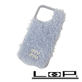 ミュウミュウ ■未使用■ スマホ iPhone 14Pro ケース シープ ファー 羊毛 ブルー 5ZH163 箱 【555688】1 【中古】