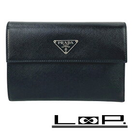 プラダ ■新同■ 三つ折り 財布 ウォレット サフィアーノ ブラック M510A 箱 【659089】8 【中古】