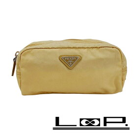 ■美品■　プラダ トライアングルロゴ ポーチ 小物入れ 化粧 メイク テスート ナイロン ベージュ 【374791】2 【中古】