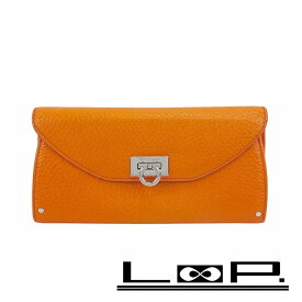 フェラガモ ■中古■ ガンチーニ 二つ折り 長財布 ウォレット レザー オレンジ 箱【495991】7 【中古】